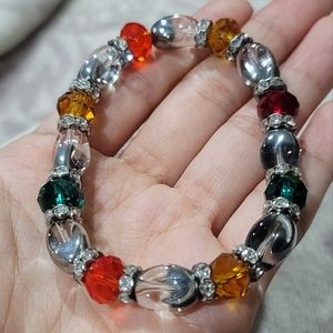 European Crystal Rainbow Multicolored Elastic Stretch Bracelet